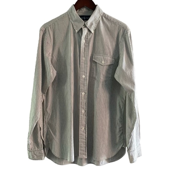 RALPH LAUREN 100% Cotton Men's Black/White Striped Shirt, Size M - Picture 3 of 10